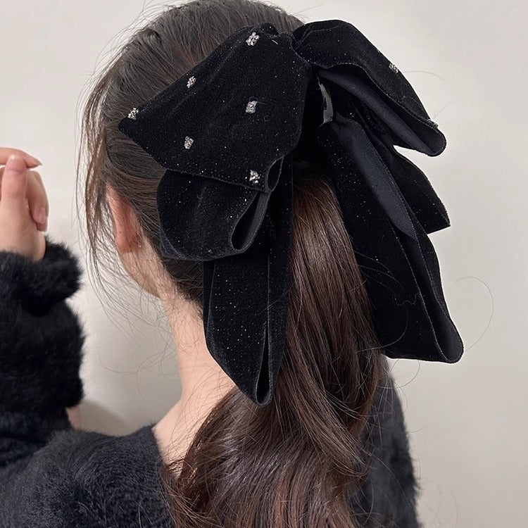Wholesale Velvet Bow Head Refined Shiny Rhinestone Elegant  Grab Clip Headwear